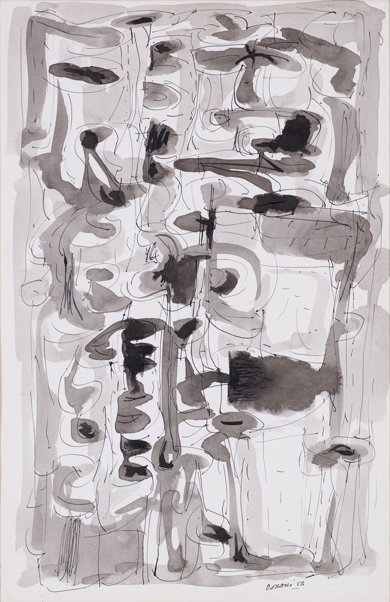 Piero Dorazio - Senza titolo, inchiostro e acquerello su carta (1956)