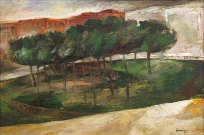 Paesaggio, olio su faesite (1957)