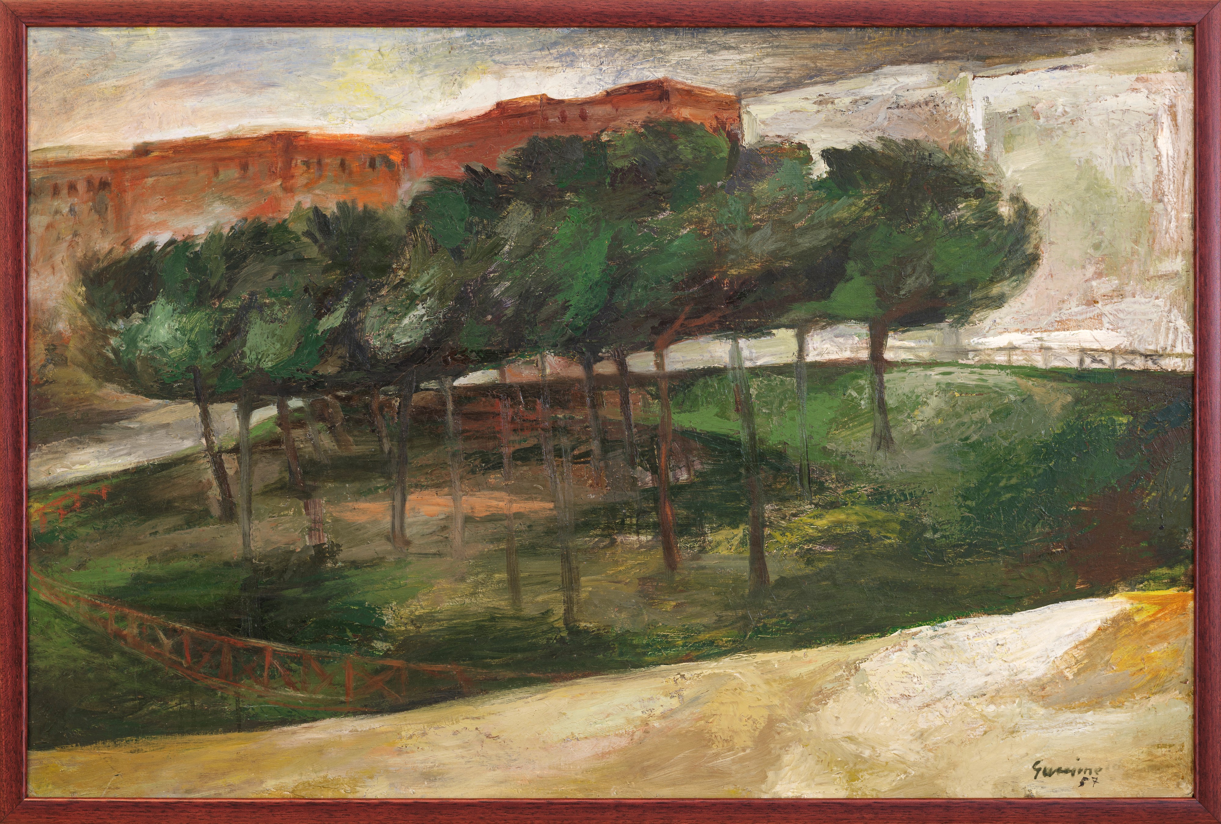 Piero Guccione - Paesaggio, olio su faesite (1957)