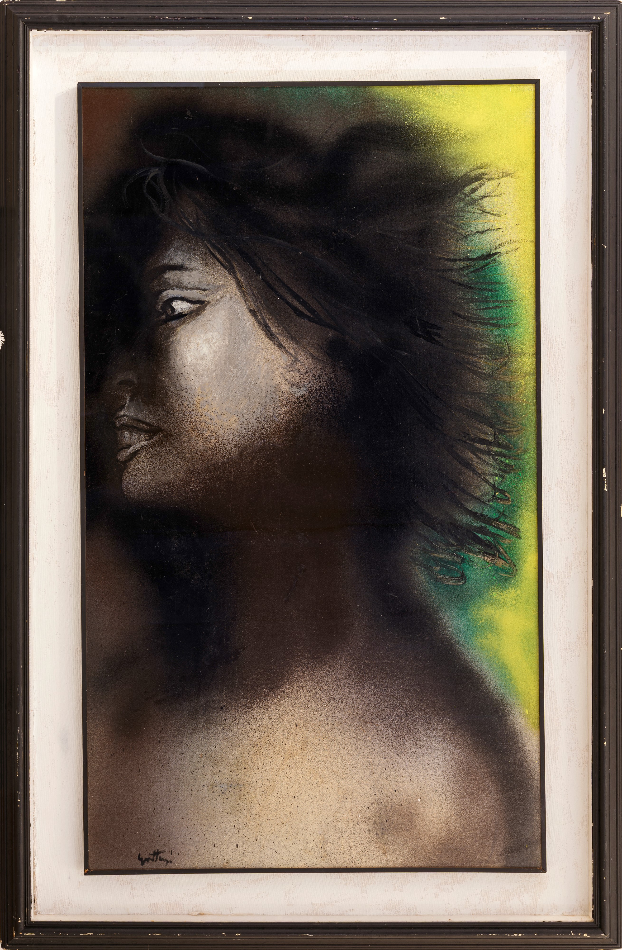 Renato Guttuso - Ritratto di ragazza, olio e nitro ad aerografo su carta intelata