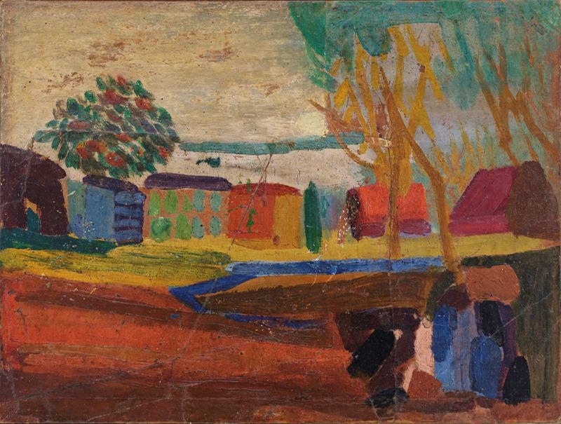 Gino Rossi - Paesaggio, olio su cartone