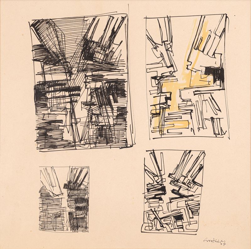 Gualtiero Nativi - Composizione a china e acquerello su carta (1957)