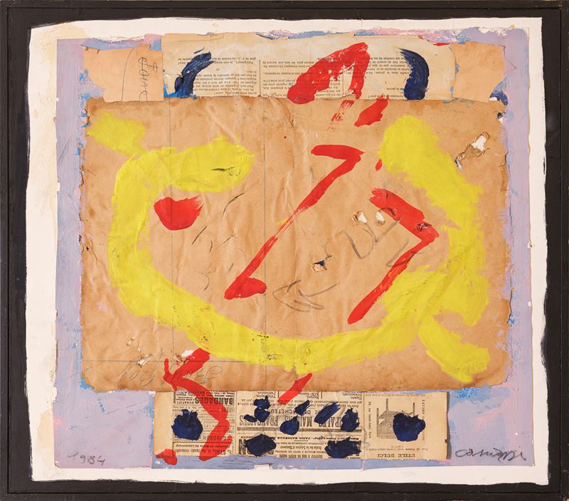 Arturo Carmassi - Senza titolo (tecnica mista e collage su tavola), 1984