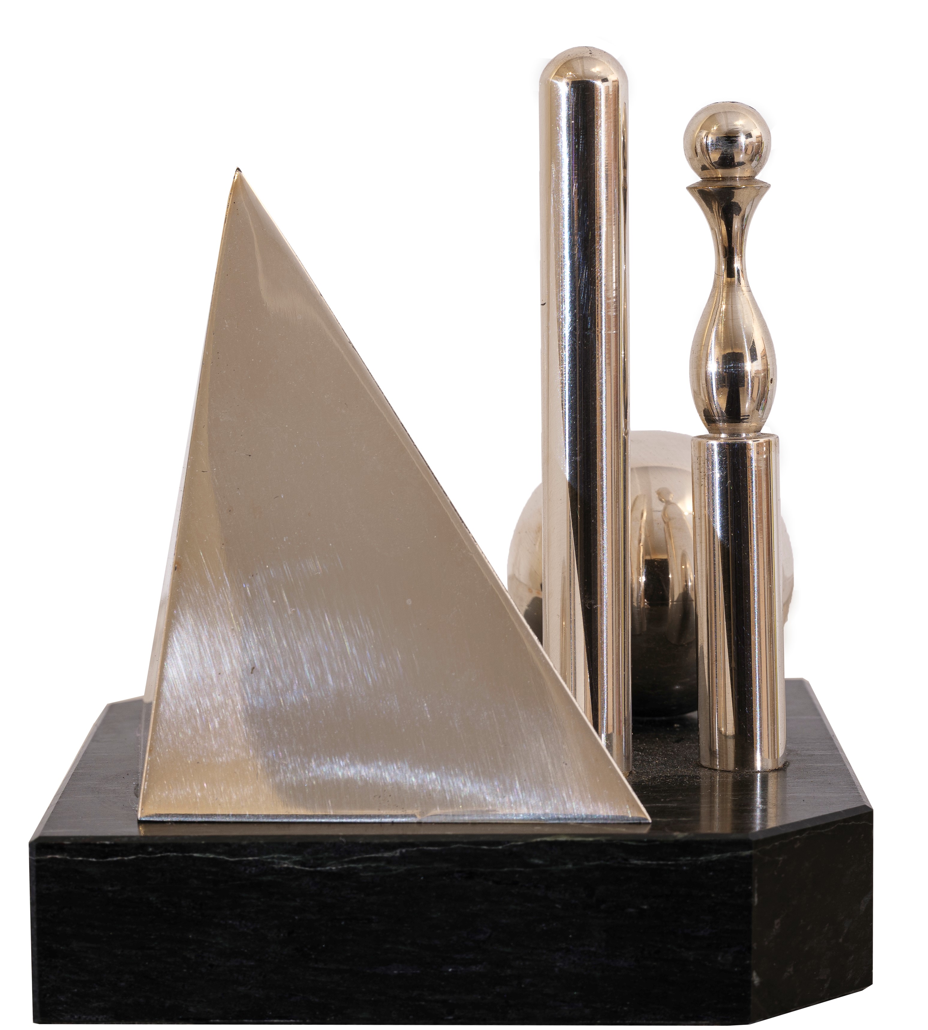 Lucio del Pezzo - Gioco, scultura in bronzo argentato (multiplo 25/90)