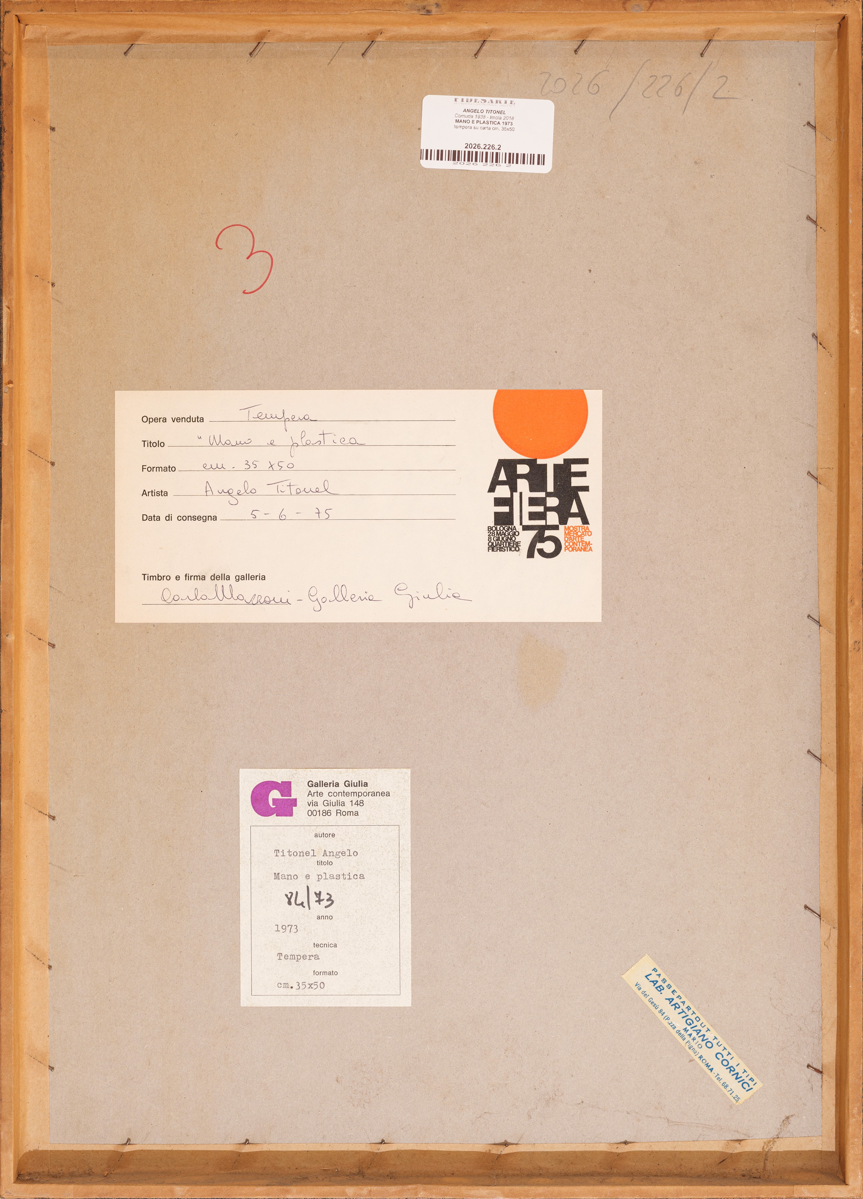 Angelo Titonel - Angelo Titionel, Mano e plastica (tempera su carta), 1973
