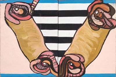 Due corpi sulle strisce, olio su tela (dittico), 1964