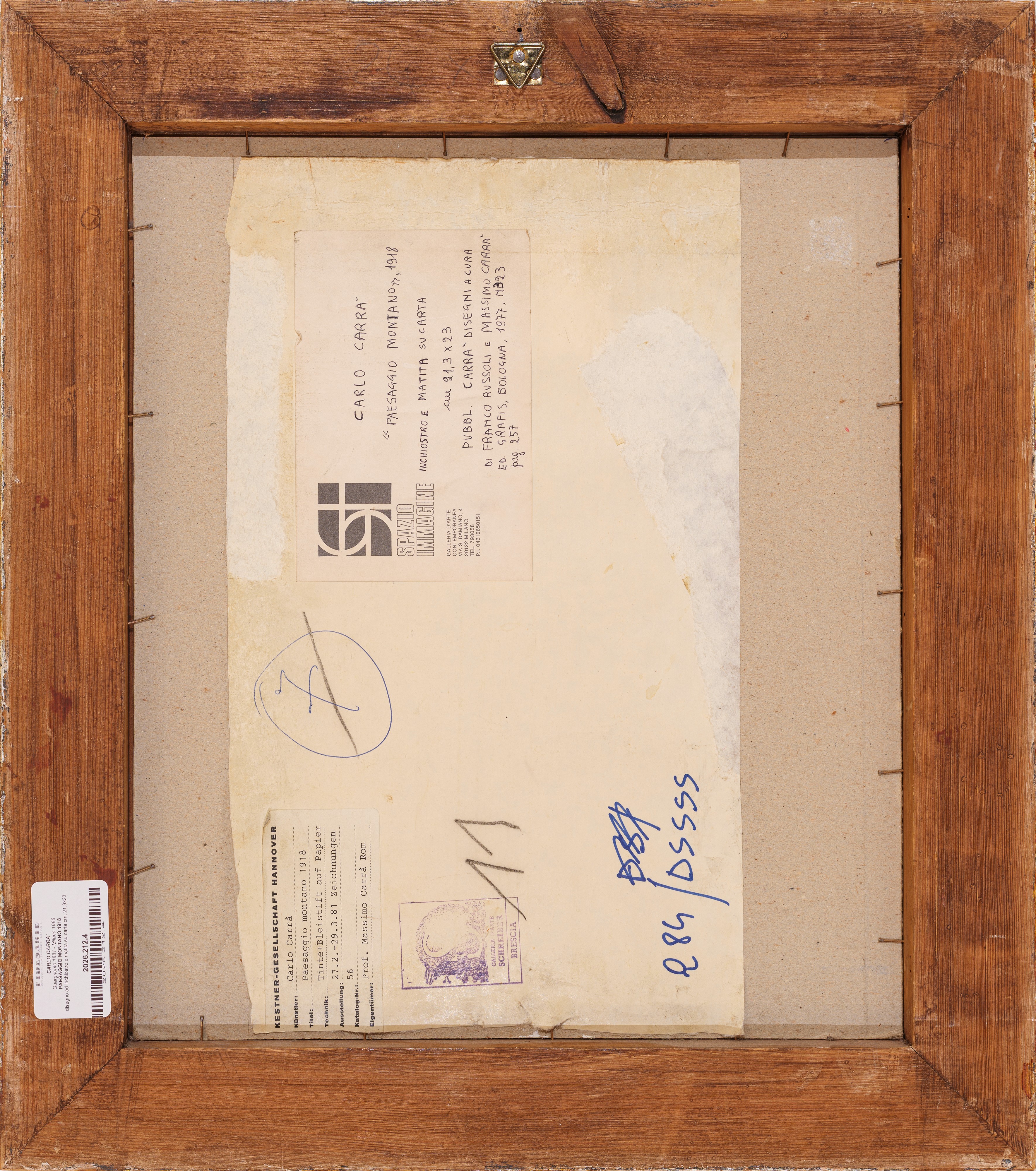 Carlo Carra' - Carlo Carrà, Paesaggio montano (disegno ad inchiostro e matita su carta), 1918