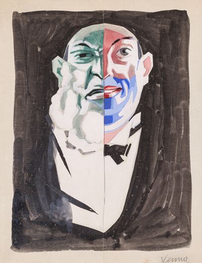 Ritratto, tecnica mista e collage su cartoncino